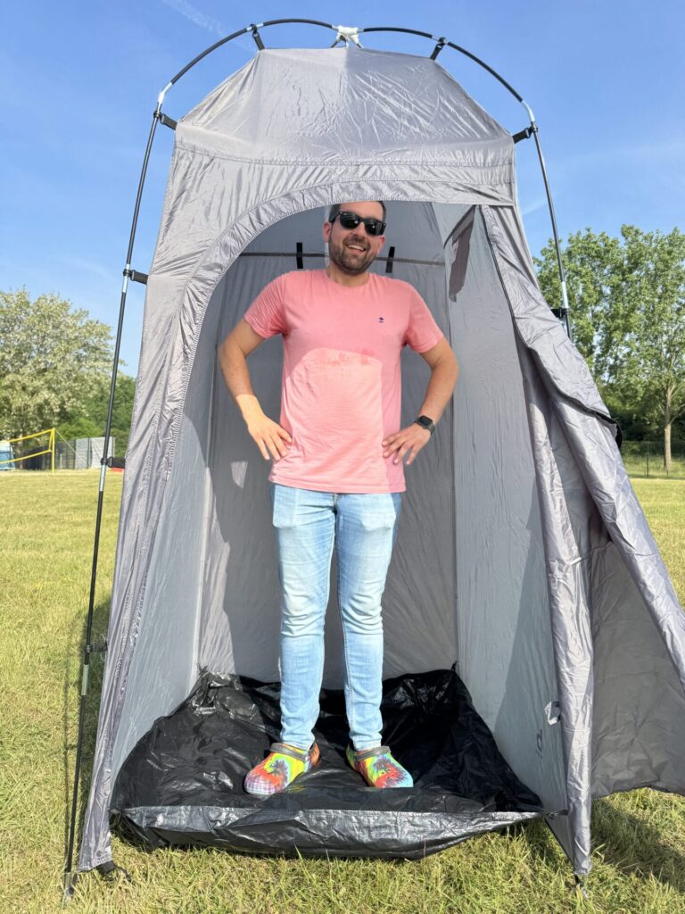Rick testing the changing tent